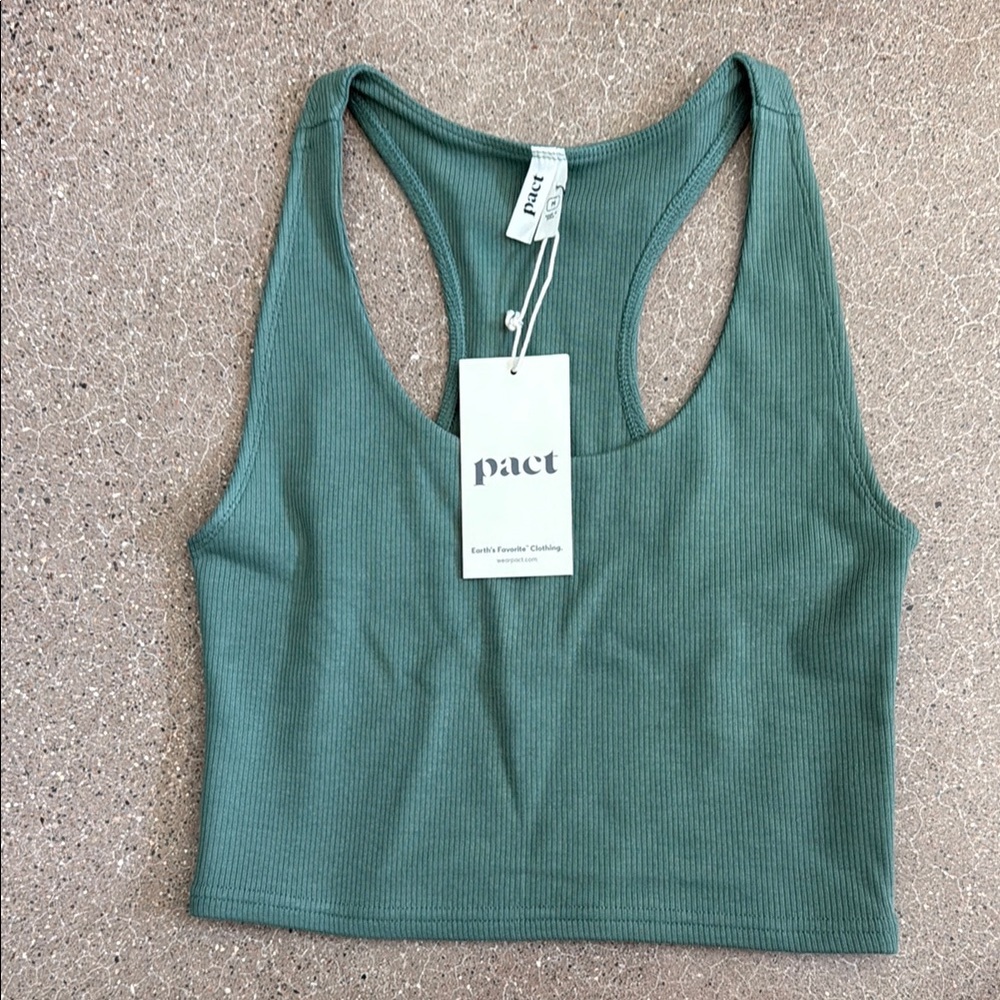 Pact Green Ribbed Crop Top size M